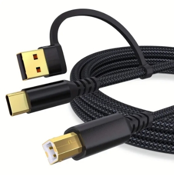 Picture of 2in1 USB C to USB B 6.6FT 2M Printer & MIDI Cable, Compatible with Music Instrument, Piano, Midi Keyboard, USB Microphone