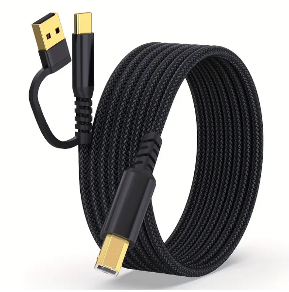 Picture of 2in1 USB C to USB B 6.6FT 2M Printer & MIDI Cable, Compatible with Music Instrument, Piano, Midi Keyboard, USB Microphone