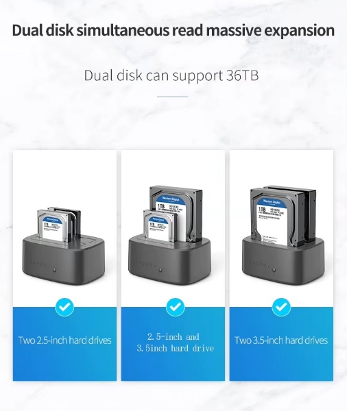 Picture of Dual Bay HDD Docking Station with Offline Clone SATA to USB 3.0 HDD Clone Dockin