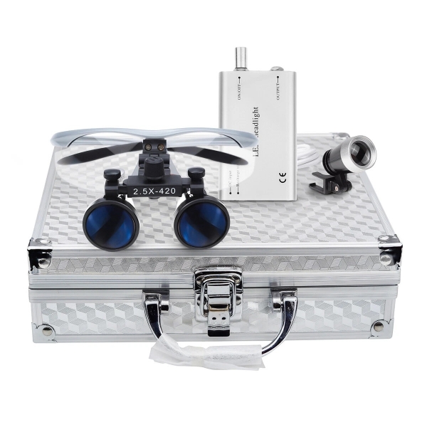 Picture of Dental Surgical Binocular Loupes 2.5x +5W LED Headlight + Aluminium Case
