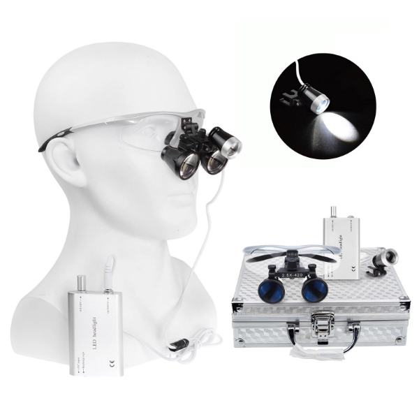Picture of Dental Surgical Binocular Loupes 2.5x +5W LED Headlight + Aluminium Case