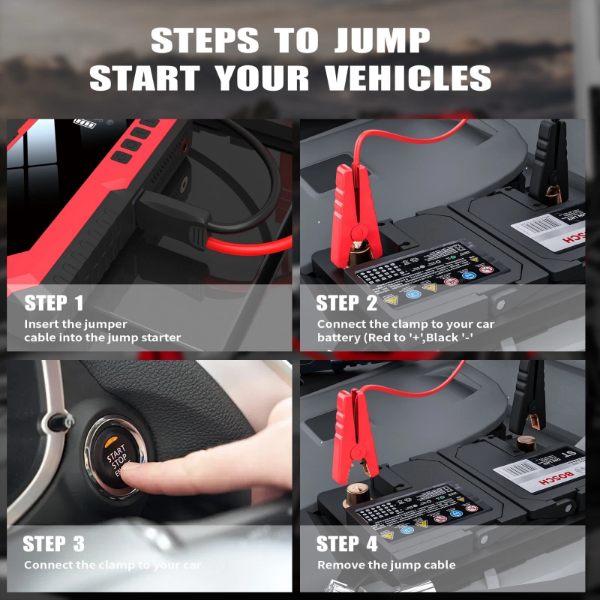 Picture of 8000mAh Jump Starter and Power Bank – 800A Peak, 4-in-1 with Air Compressor, Battery Booster RED