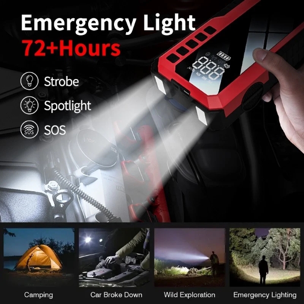 Picture of 8000mAh Jump Starter and Power Bank – 800A Peak, 4-in-1 with Air Compressor, Battery Booster RED