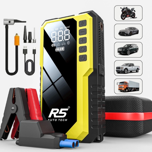 Picture of 8000mAh Jump Starter and Power Bank – 800A Peak, 4-in-1 with Air Compressor, Battery Booster. Yellow