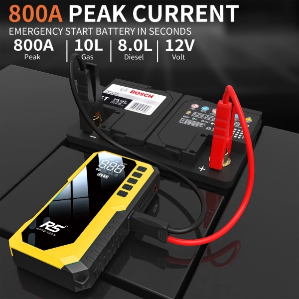 Picture of 8000mAh Jump Starter and Power Bank – 800A Peak, 4-in-1 with Air Compressor, Battery Booster. Yellow