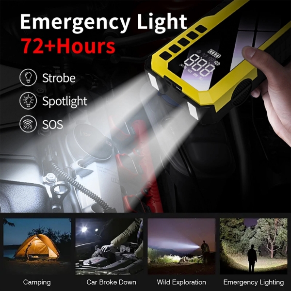 Picture of 8000mAh Jump Starter and Power Bank – 800A Peak, 4-in-1 with Air Compressor, Battery Booster. Yellow