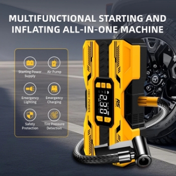 Picture of Car Jump Starter 8000mAh, 800A Peak | 4-in-1 Portable Air Compressor & Power Bank Yellow