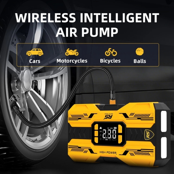 Picture of Car Jump Starter 8000mAh, 800A Peak | 4-in-1 Portable Air Compressor & Power Bank Yellow