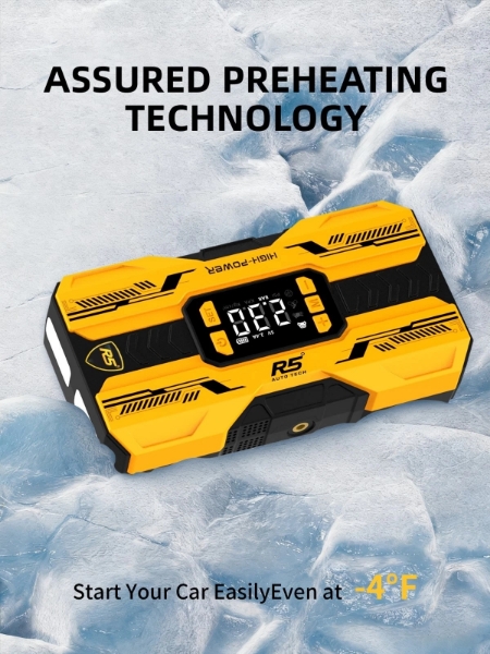 Picture of Car Jump Starter 8000mAh, 800A Peak | 4-in-1 Portable Air Compressor & Power Bank Yellow