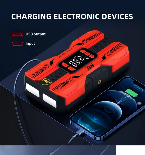 Picture of Car Jump Starter 8000mAh, 800A Peak | 4-in-1 Portable Air Compressor & Power Bank Red