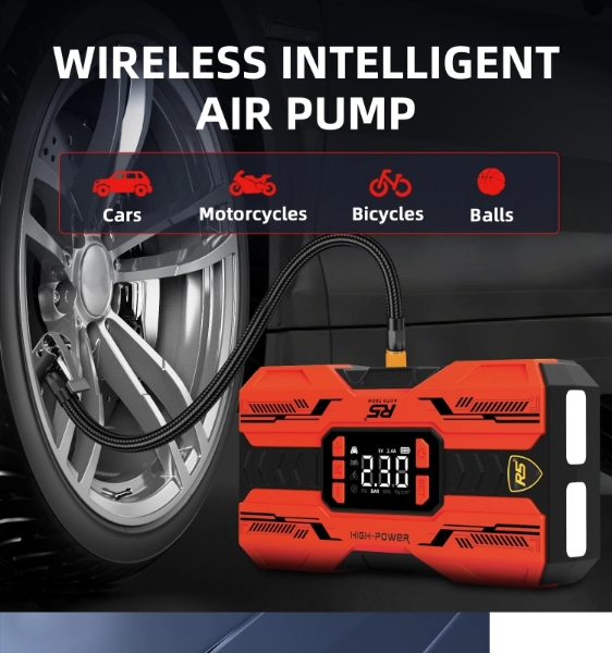 Picture of Car Jump Starter 8000mAh, 800A Peak | 4-in-1 Portable Air Compressor & Power Bank Red