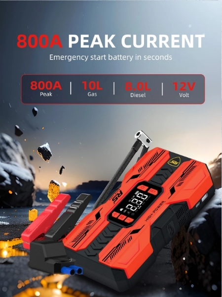 Picture of Car Jump Starter 8000mAh, 800A Peak | 4-in-1 Portable Air Compressor & Power Bank Red