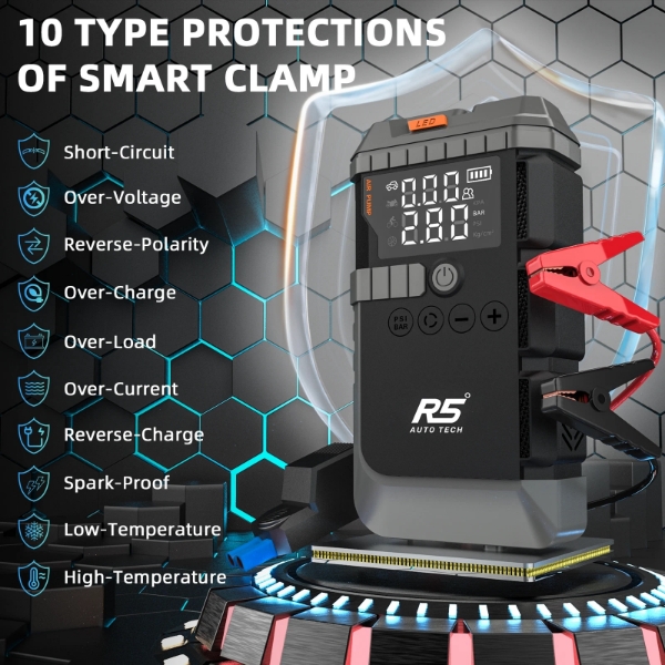 Picture of Jump Starter 8000mAh 800A Peak 4-in-1 Portable Power Bank with Air Compressor & LED Flashlight Grey