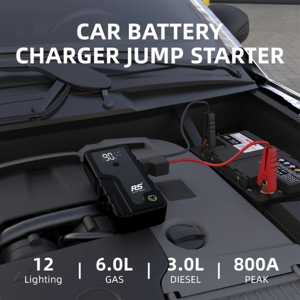 Picture of Car Jump Starter, 8000mAh, 800A Peak, 3-in-1 with LED Flashlight, Power Bank Black
