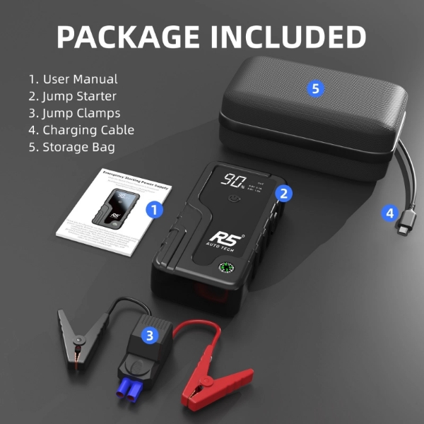 Picture of Car Jump Starter, 8000mAh, 800A Peak, 3-in-1 with LED Flashlight, Power Bank Black