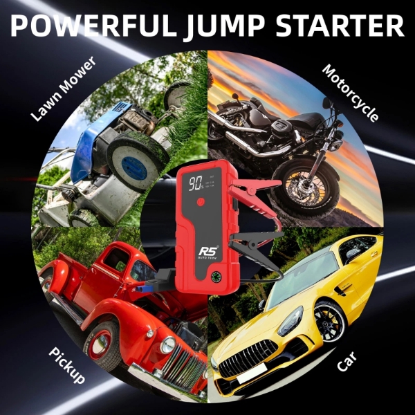 Picture of Car Jump Starter, 8000mAh, 800A Peak, 3-in-1 with LED Flashlight, Power Bank Red