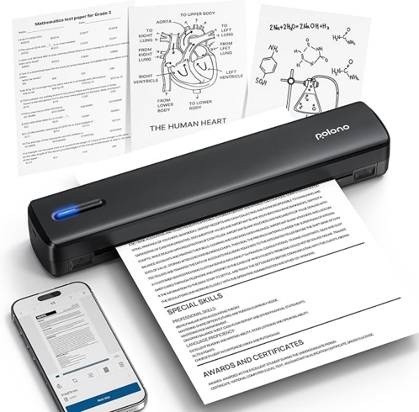 Picture of POLONO Portable Printer Wireless for Travel, D810 Bluetooth Thermal Printer A4
