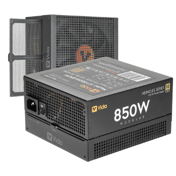 Picture of VIDA 850W Heracles Black ATX 3.1 Gaming PSU, 80+ Bronze, 14cm Ultra-Quiet FDM Fan