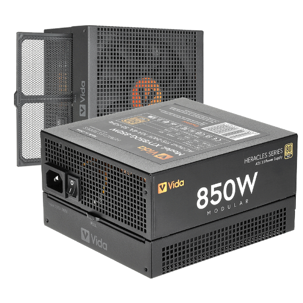 Picture of VIDA 850W Heracles Black ATX 3.1 Gaming PSU, 80+ Bronze, 14cm Ultra-Quiet FDM Fan