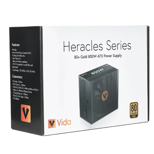 Picture of VIDA 850W Heracles Black ATX 3.1 Gaming PSU, 80+ Bronze, 14cm Ultra-Quiet FDM Fan